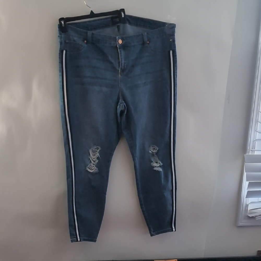Celebrity Pink Blue Distressed Mid Rise Jeans Plus Size 20
